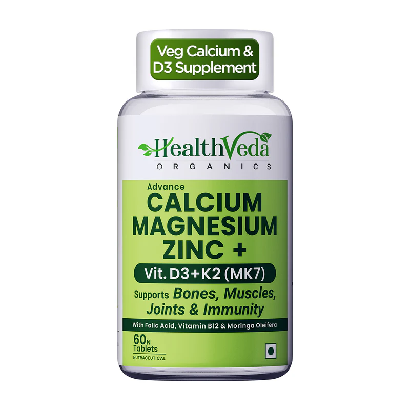 Health Veda Organics Calcium Magnesium Zinc Tablets 1000mg For Healthy Bone - 60 Veg Tablet - Copy